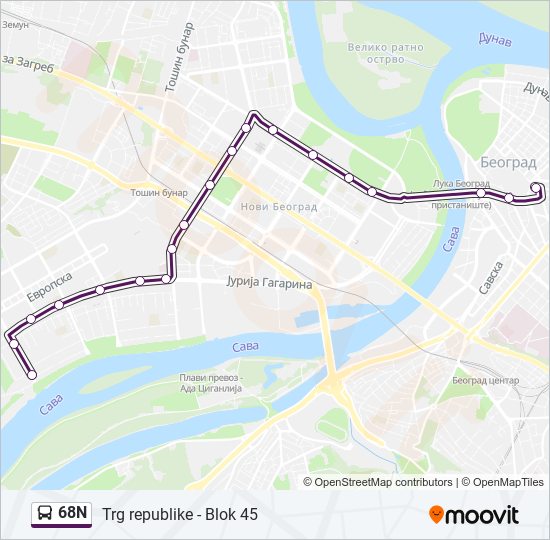 68N bus Line Map