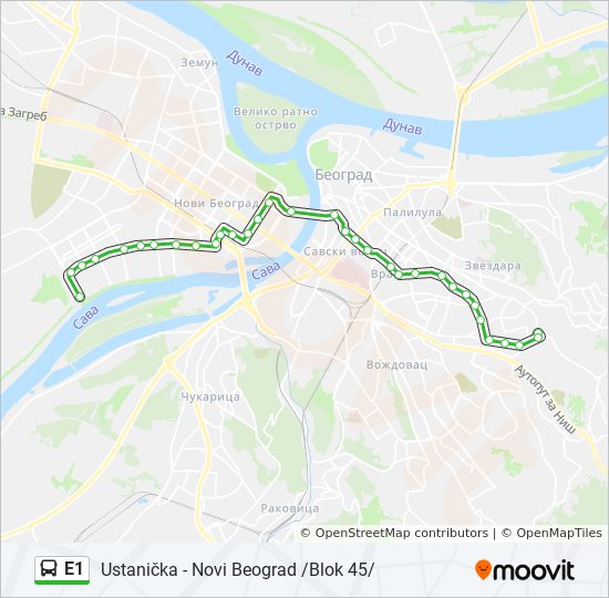 E1 autobus mapa linije