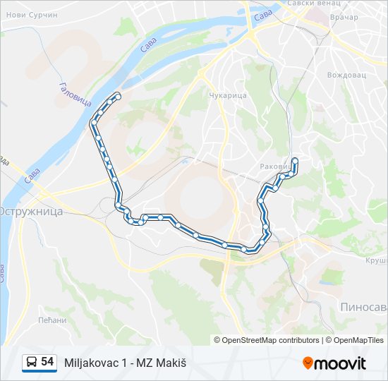 54 bus Line Map