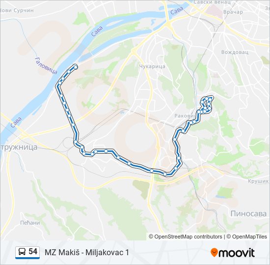 54 bus Line Map