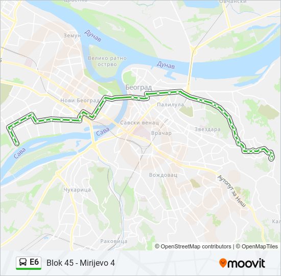 E6 autobus mapa linije