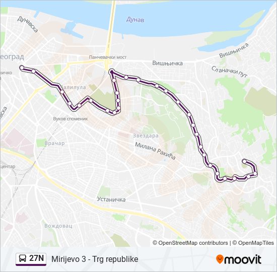 27N autobus mapa linije