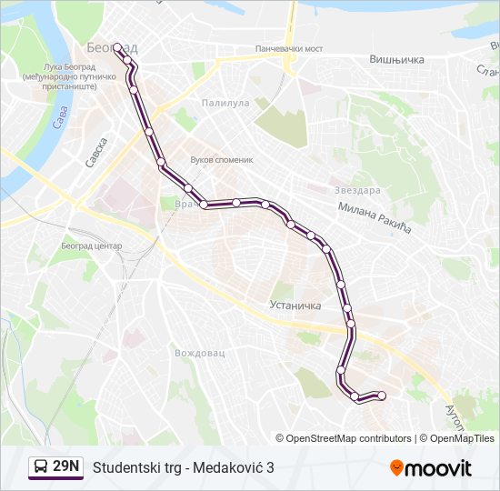 29N autobus mapa linije