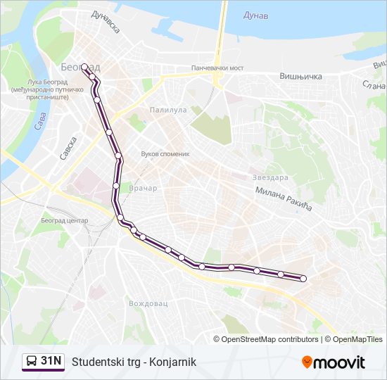 31N autobus mapa linije