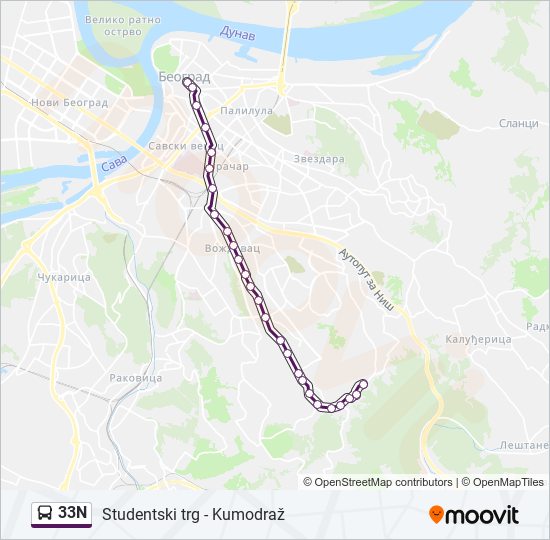 33N autobus mapa linije