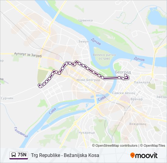 75N bus Line Map