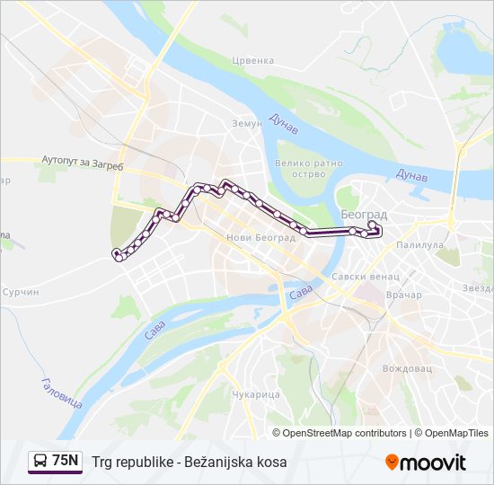 75N autobus mapa linije