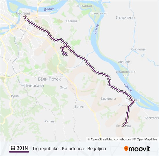 301N autobus mapa linije