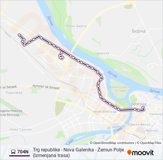 704N bus Line Map