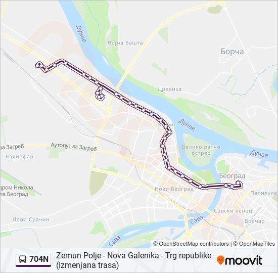 704N autobus mapa linije