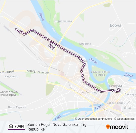 704N bus Line Map