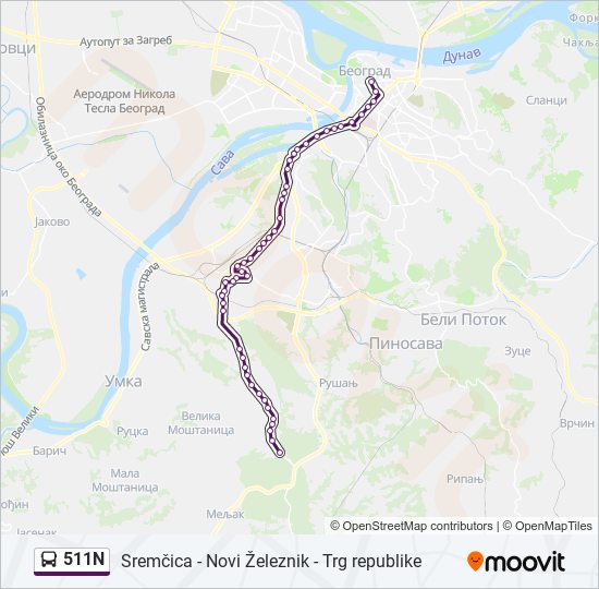 511N bus Line Map