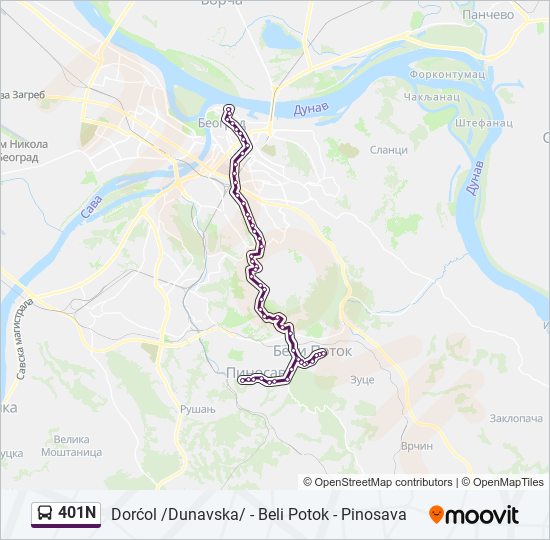 401N bus Line Map