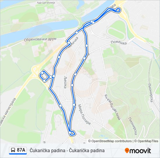 87A autobus mapa linije