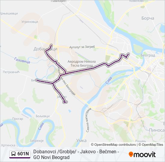 601N bus Line Map