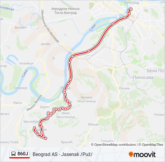 860J autobus mapa linije