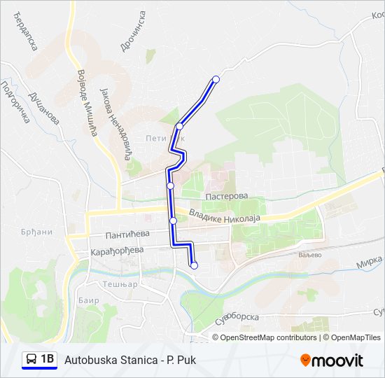 1B autobus mapa linije