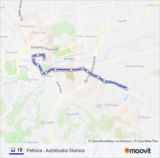 1B autobus mapa linije