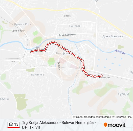 13 autobus mapa linije