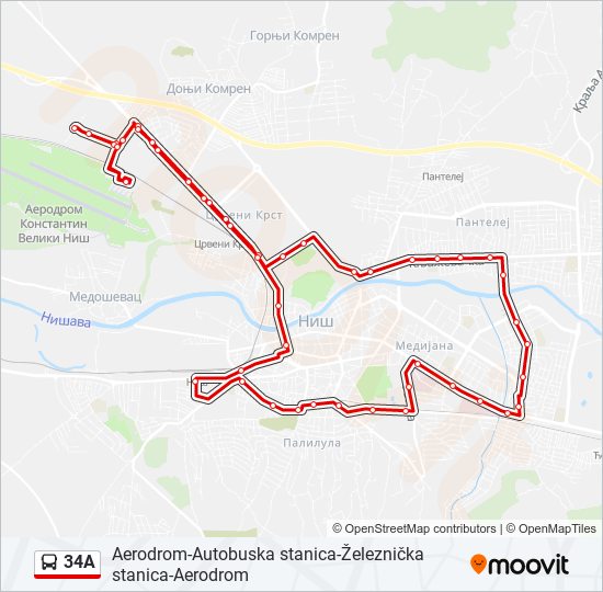 34A bus Line Map