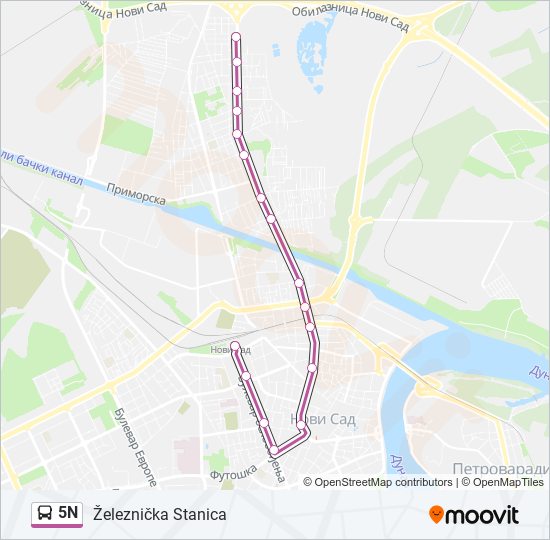 5N autobus mapa linije