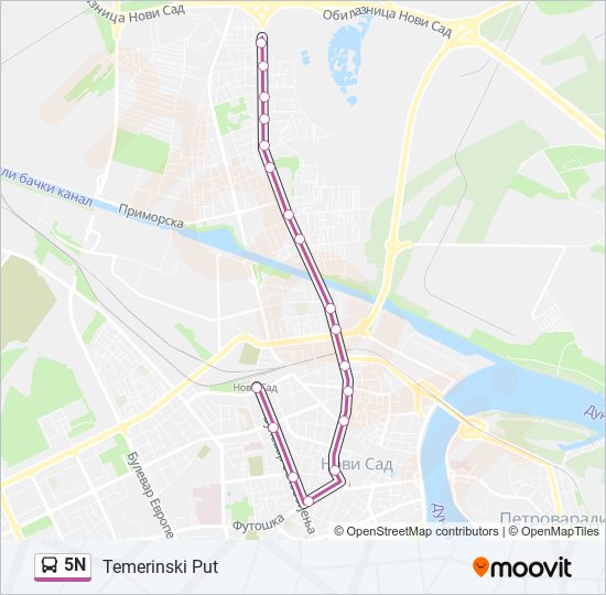 5N autobus mapa linije