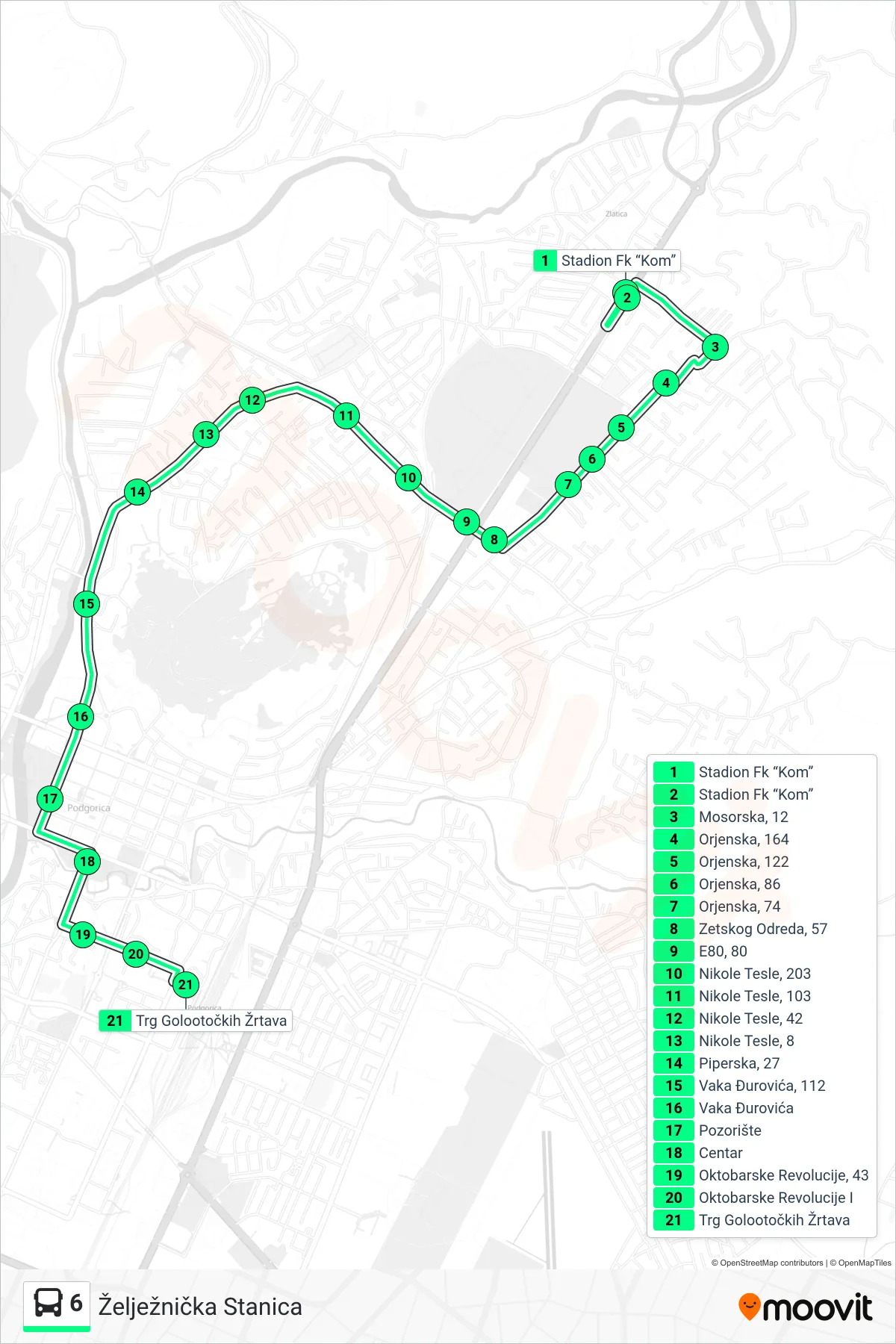 6 bus Line (Želježnička Stanica) route and stops on a map