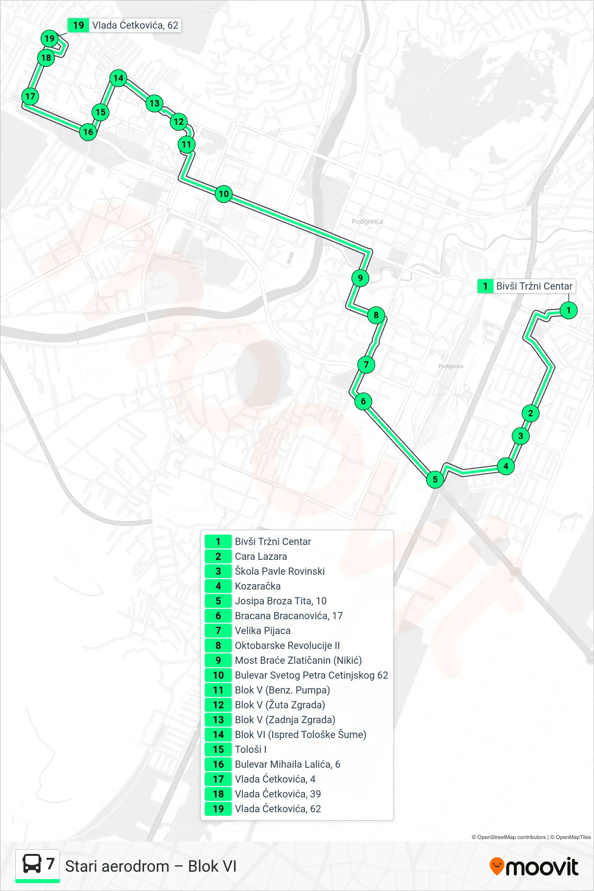 Linija 7 autobus, (Stari Aerodrom) – trasa i stajališta na mapi