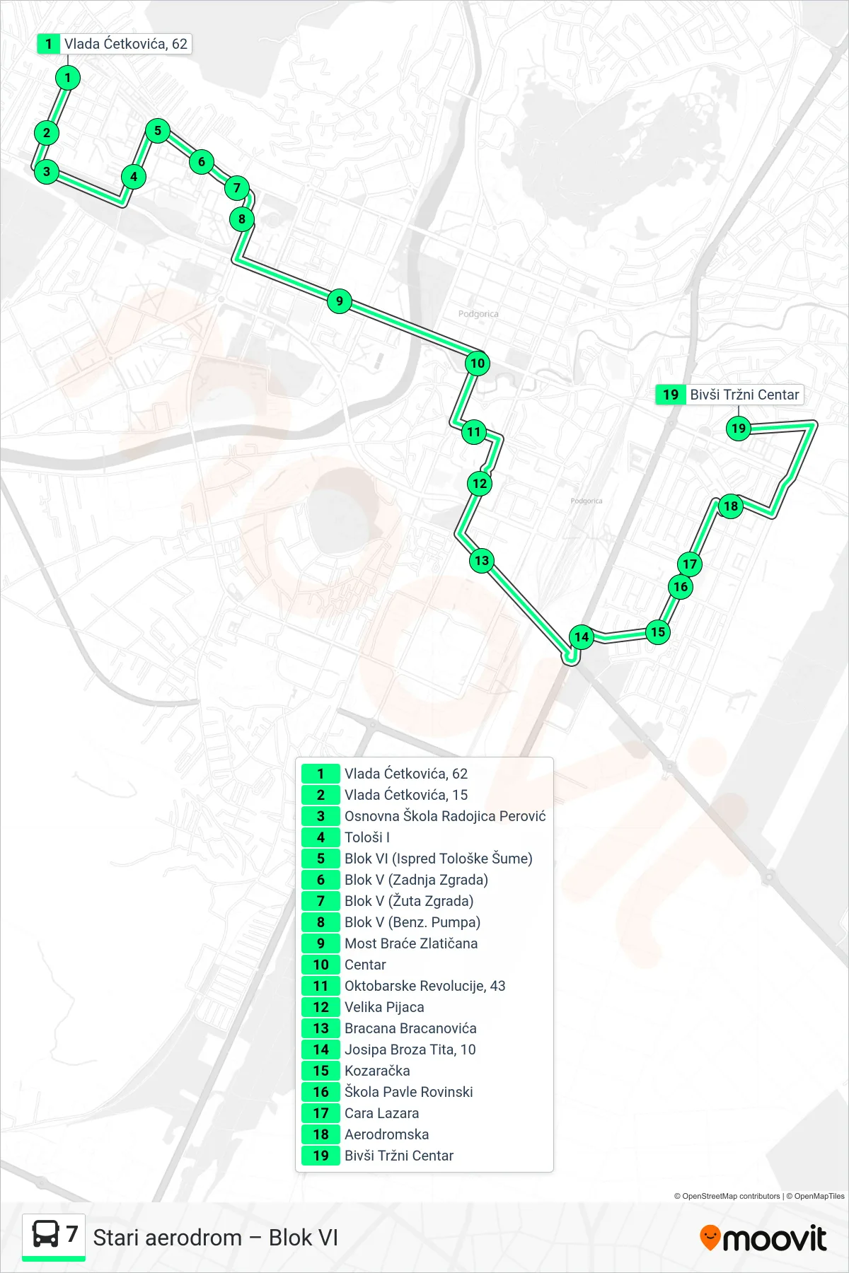 Linija 7 autobus, (Blok VI) – trasa i stajališta na mapi