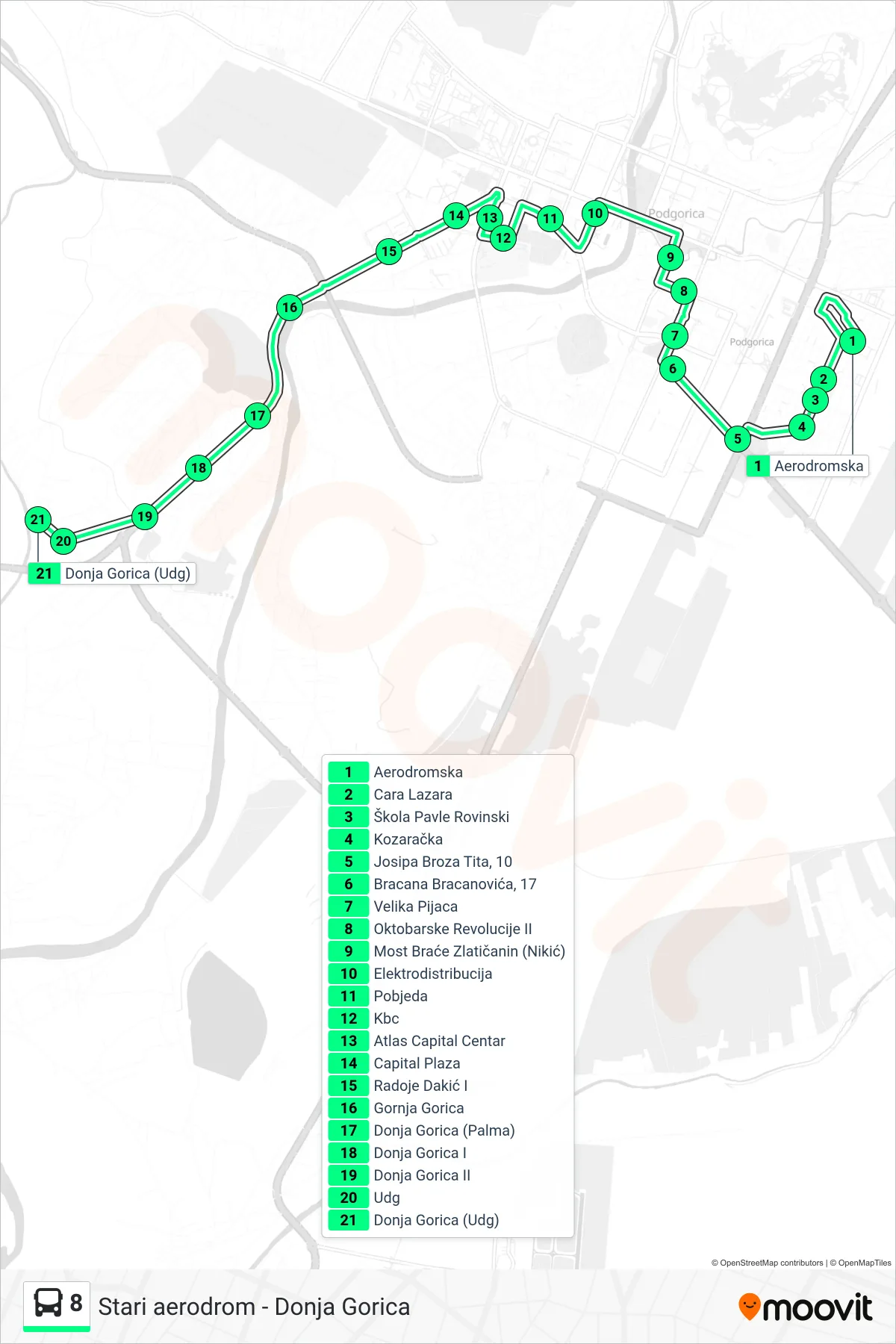 Linija 8 autobus, (Donja Gorica) – trasa i stajališta na mapi
