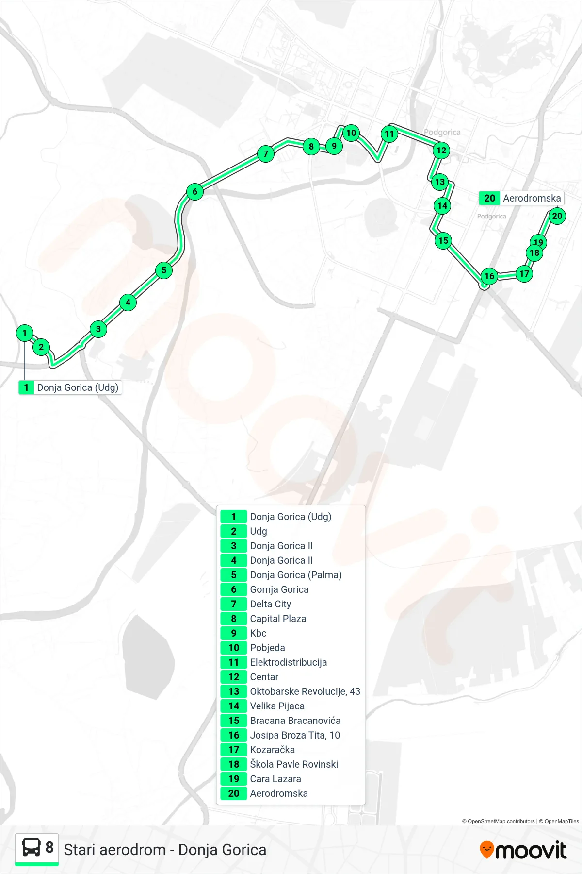 Linija 8 autobus, (Stari Aerodrom) – trasa i stajališta na mapi