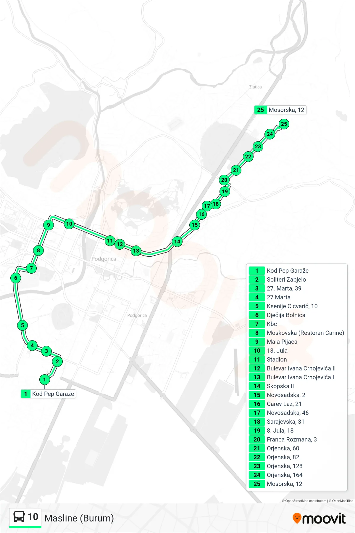 Linija 10 autobus, (Masline (Burum)) – trasa i stajališta na mapi