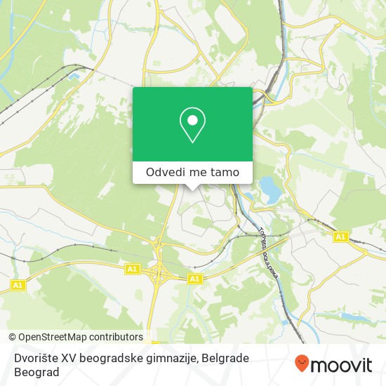 Dvorište XV beogradske gimnazije mapa