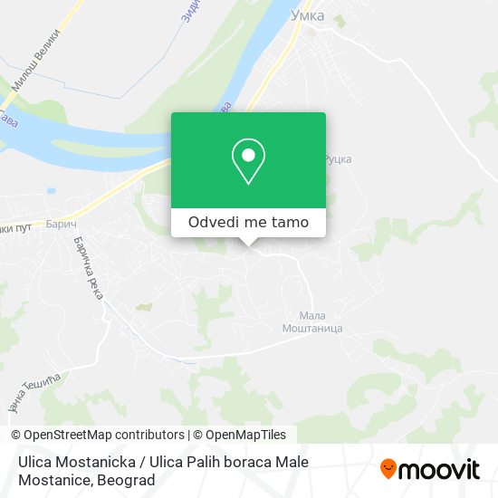 Ulica Mostanicka / Ulica Palih boraca Male Mostanice mapa