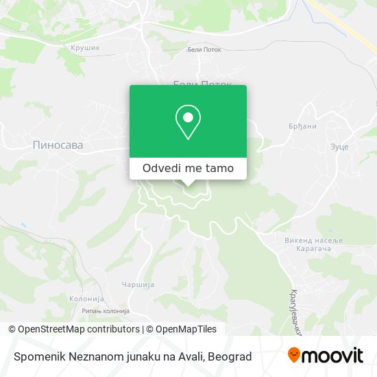 Spomenik Neznanom junaku na Avali mapa