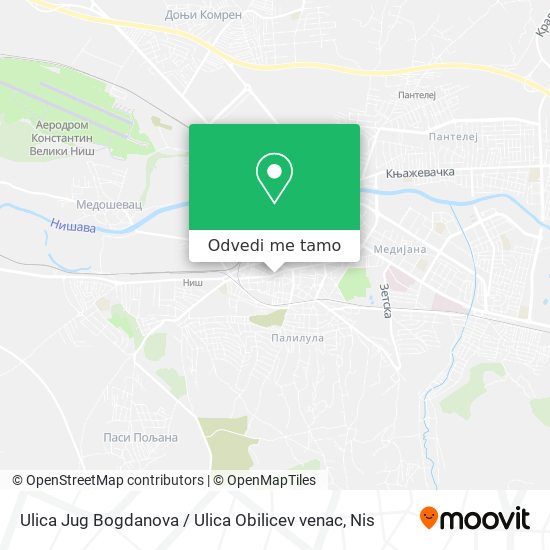 Ulica Jug Bogdanova / Ulica Obilicev venac mapa