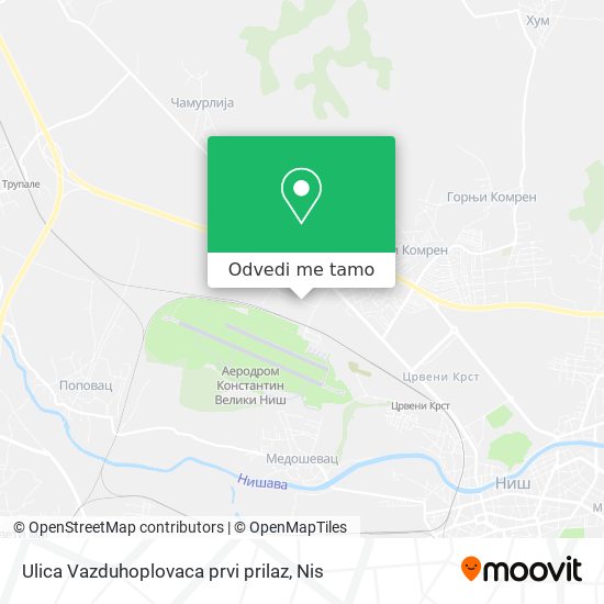Ulica Vazduhoplovaca prvi prilaz mapa