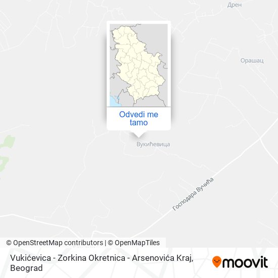 Vukićevica - Zorkina Okretnica - Arsenovića Kraj mapa