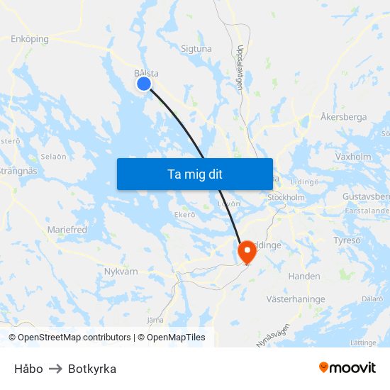 Håbo to Botkyrka map