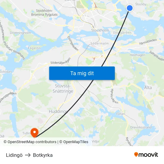 Lidingö to Botkyrka map