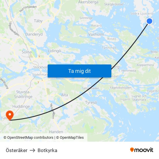 Österåker to Botkyrka map