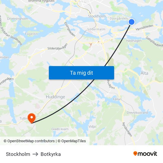 Stockholm to Botkyrka map