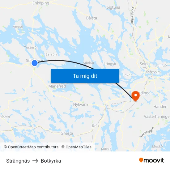 Strängnäs to Botkyrka map