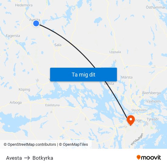 Avesta to Botkyrka map