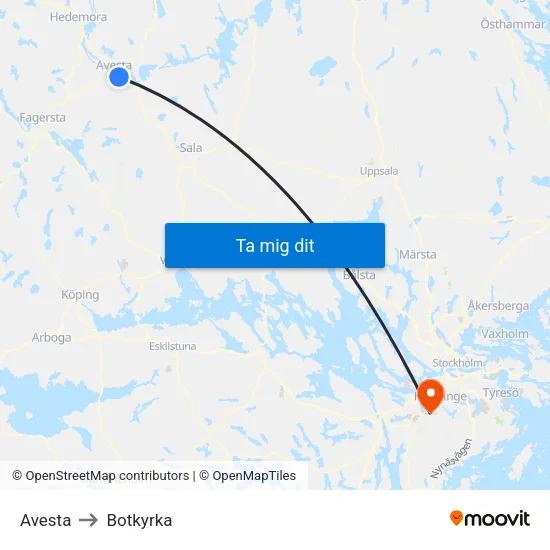 Avesta to Botkyrka map