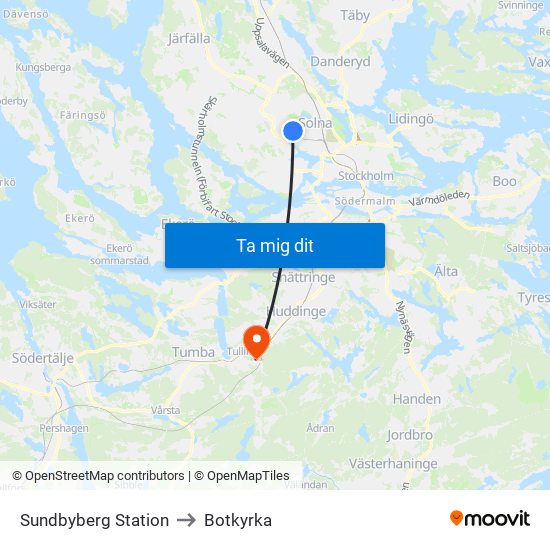 Sundbyberg Station to Botkyrka map
