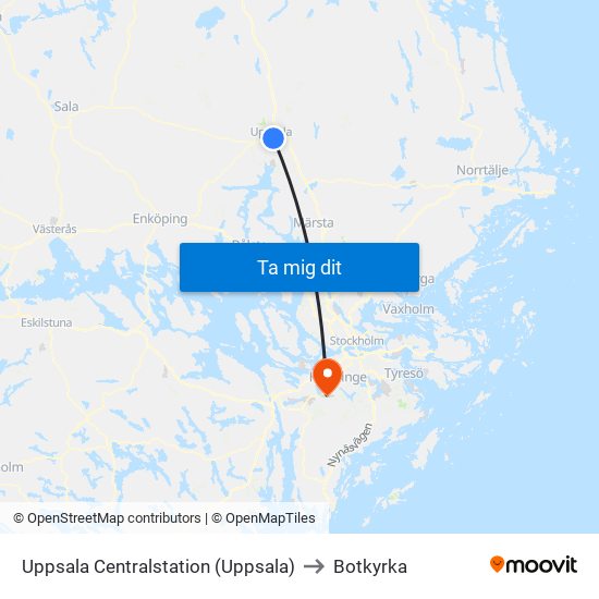 Uppsala Centralstation (Uppsala) to Botkyrka map