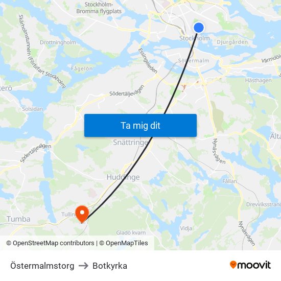 Östermalmstorg to Botkyrka map