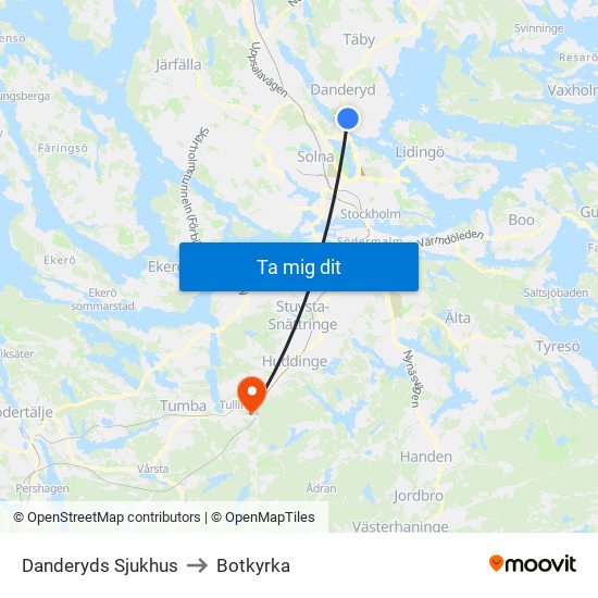 Danderyds Sjukhus to Botkyrka map