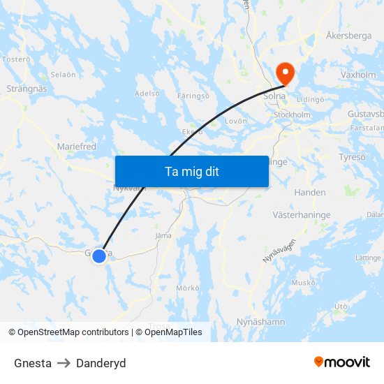 Gnesta to Danderyd map